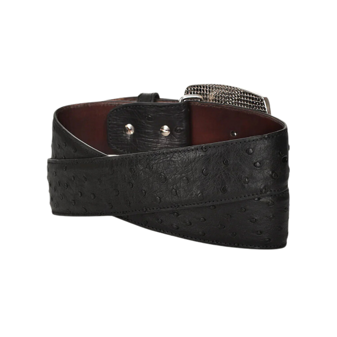 Cuadra BC306 MN Black Ostrich/Cowhide Exotic Strip Belt