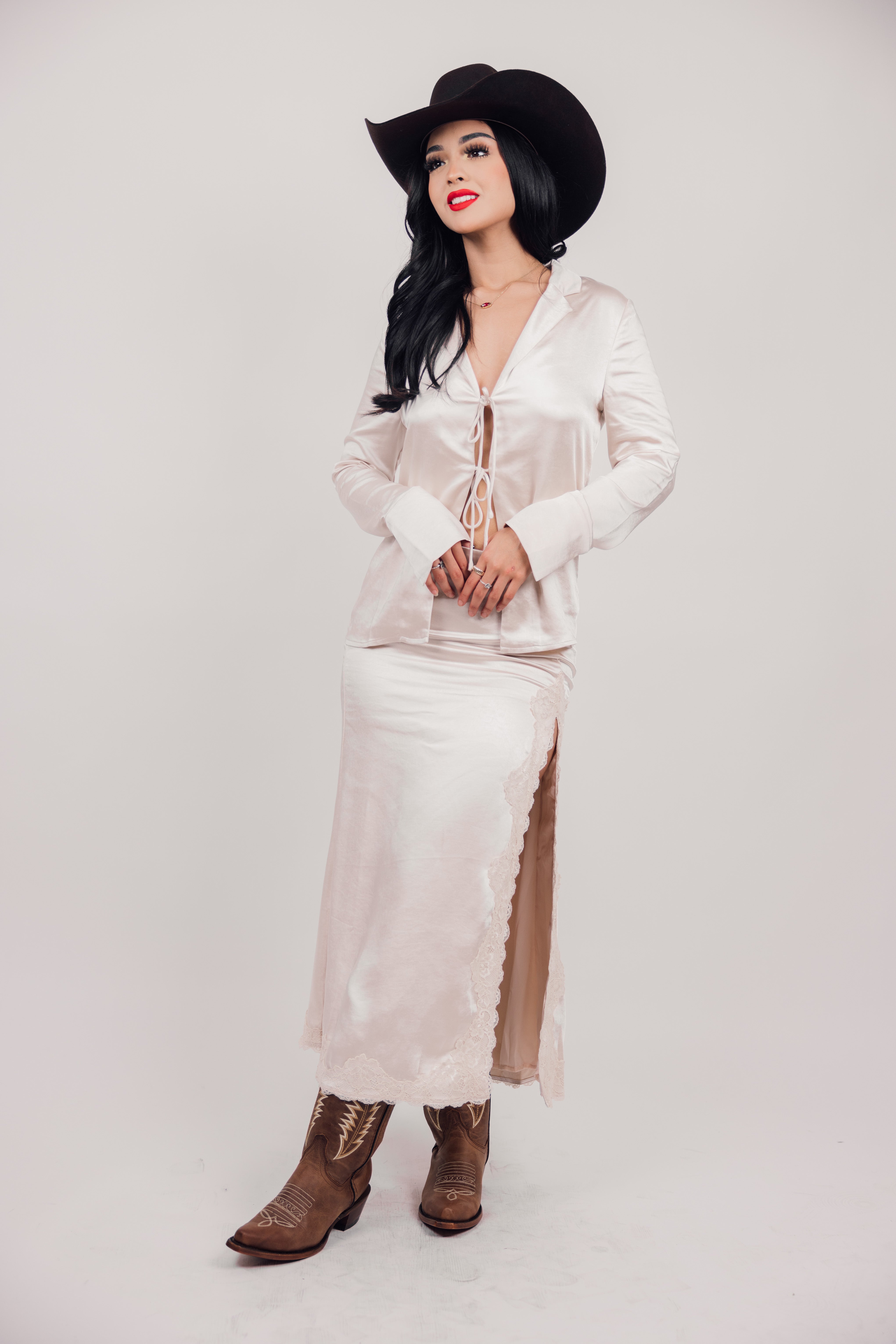 the Virgins　satin lacetrim skirt Amazon.com: Vrtige Women's Satin Lace Trim High Waist Split