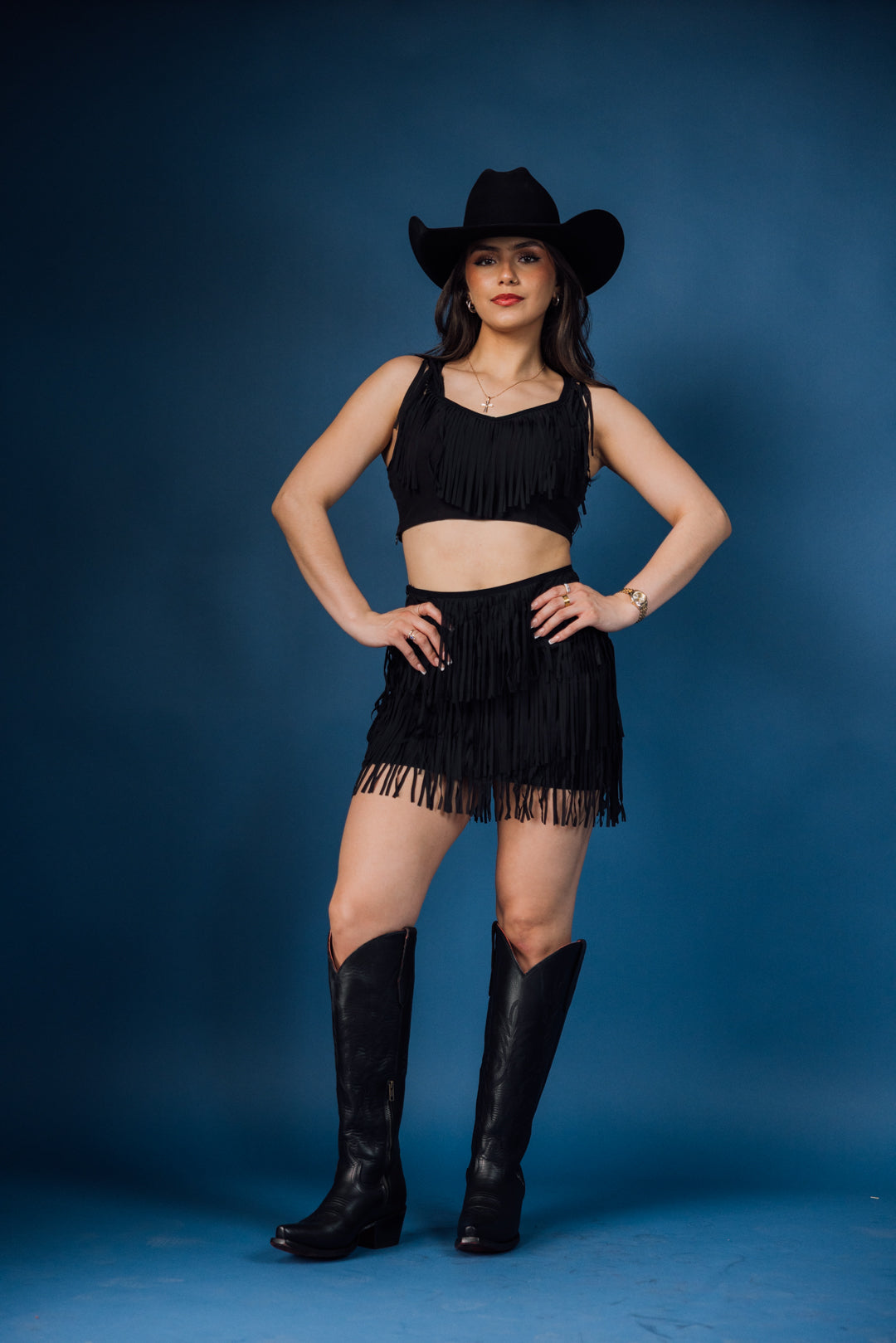 Western Fringed Top Mini Skirt Set