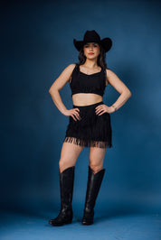 Western Fringed Top Mini Skirt Set