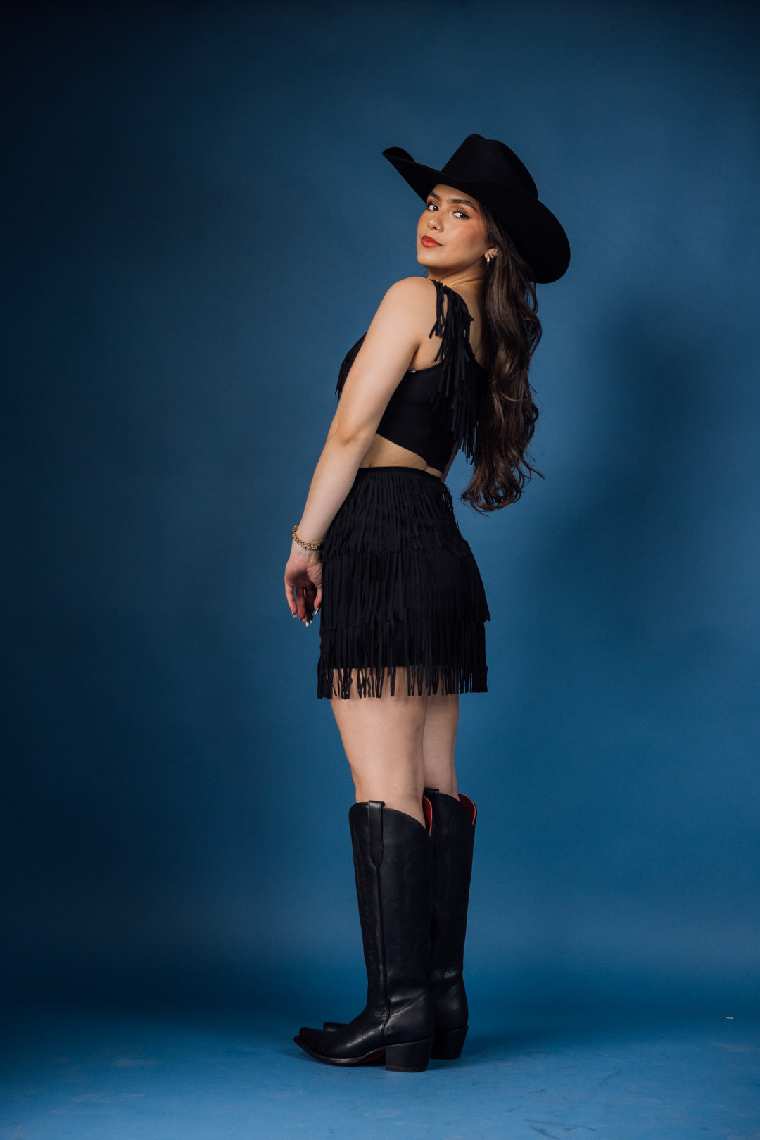 Western Fringed Top Mini Skirt Set