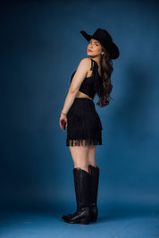Western Fringed Top Mini Skirt Set