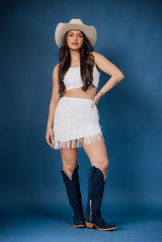 Western Fringed Top Mini Skirt Set
