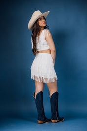 Western Fringed Top Mini Skirt Set