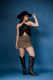Leopard Print Denim Mini Skirt