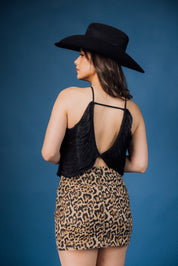 Leopard Print Denim Mini Skirt