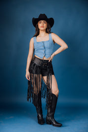 Long Fringe Faux Leather Belt