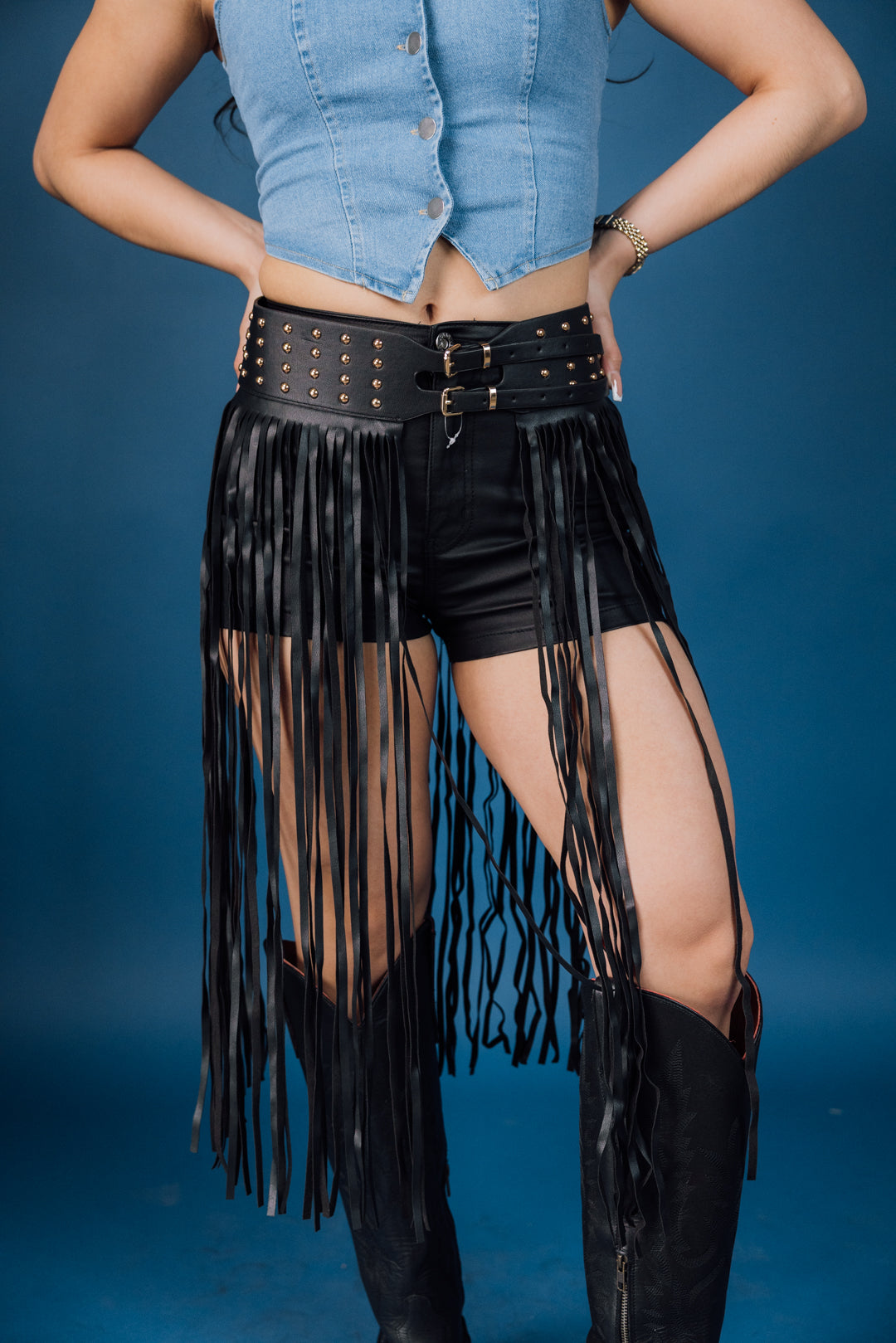 Long Fringe Faux Leather Belt