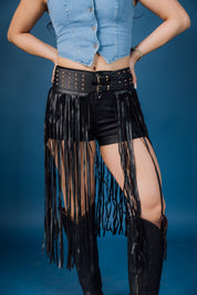 Long Fringe Faux Leather Belt