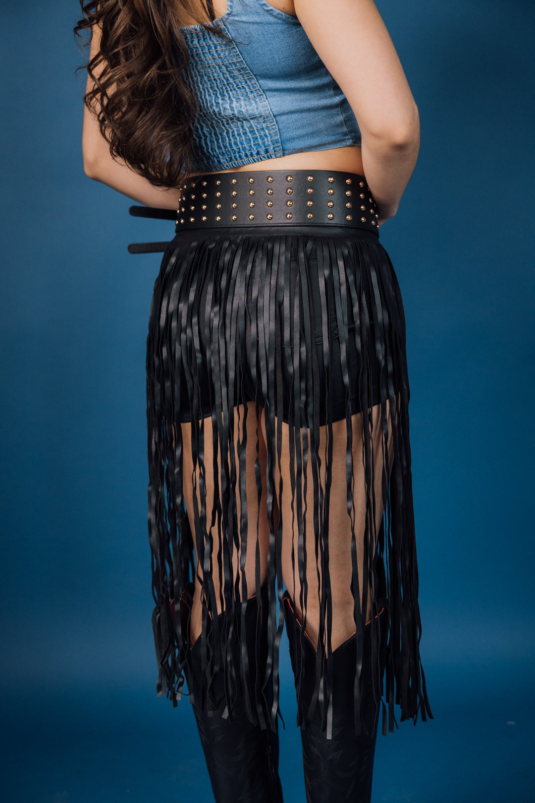 Long Fringe Faux Leather Belt
