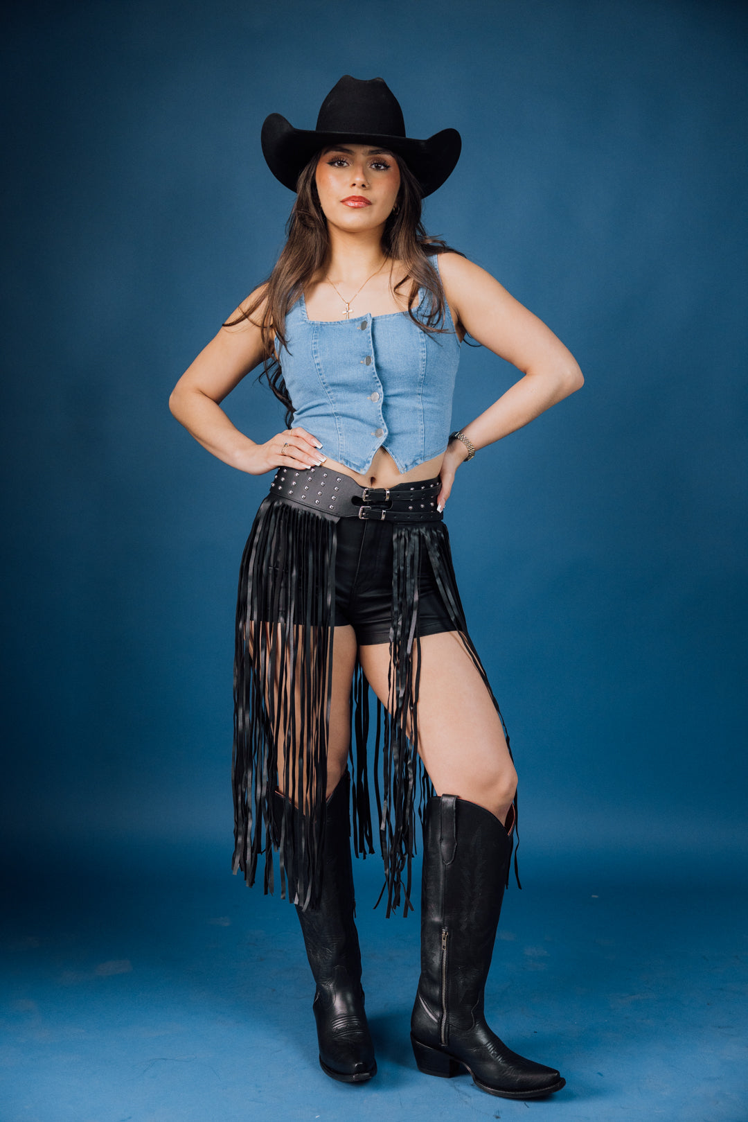Long Fringe Faux Leather Belt