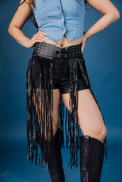 Long Fringe Faux Leather Belt
