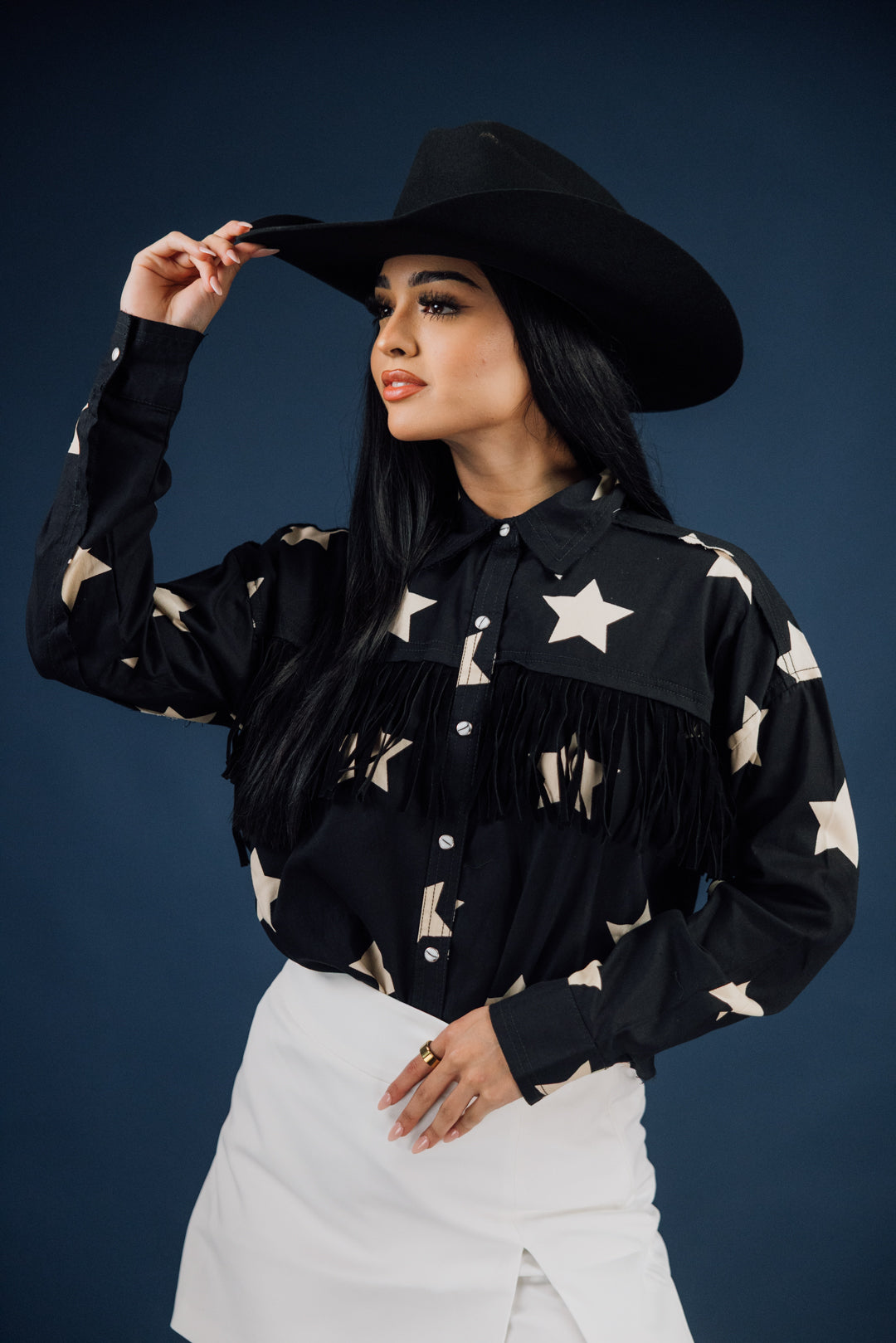 Rock & Roll Denim West Desperado Fringe Long Sleeve Snap Shirt