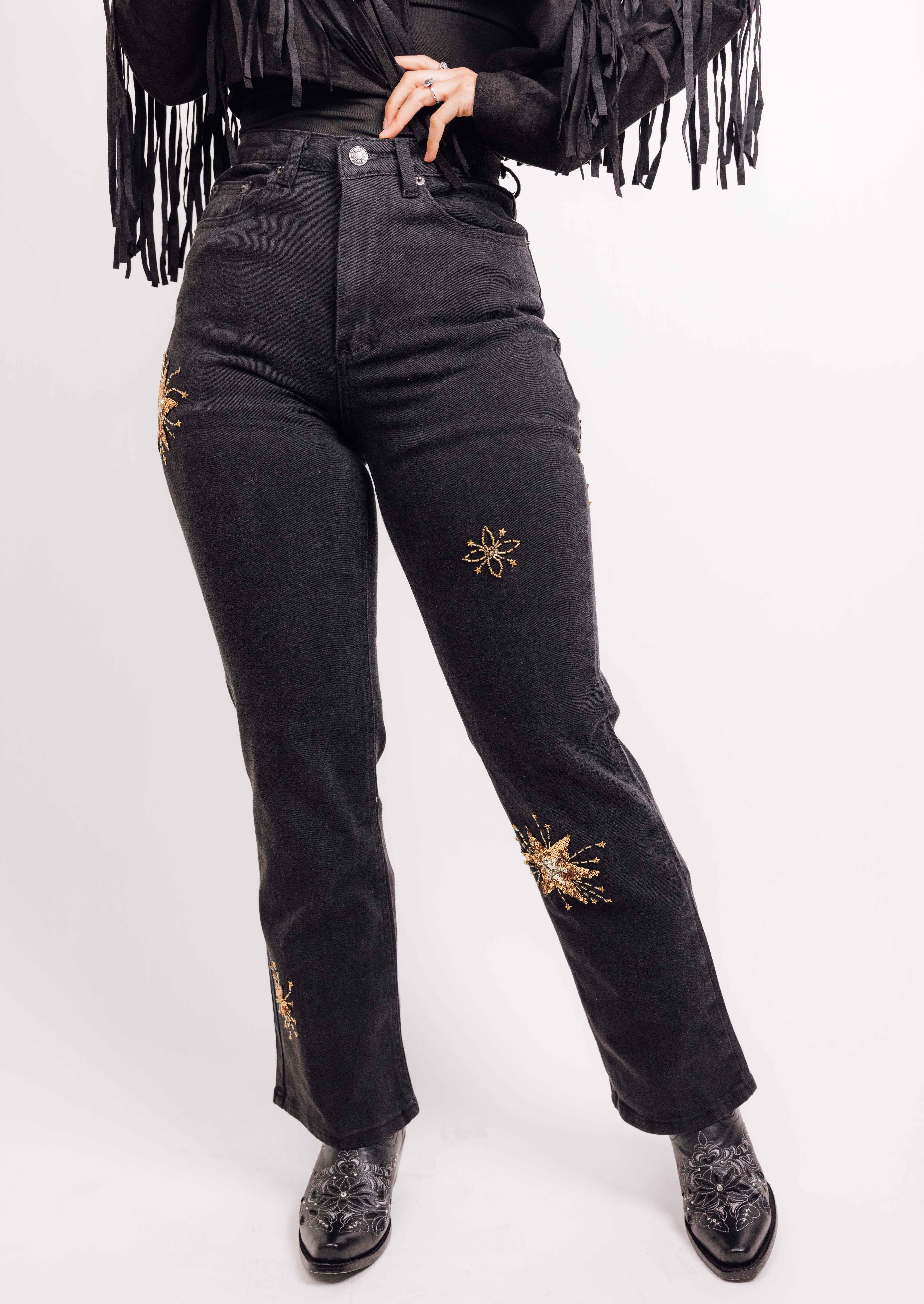Mid Rise Sequin Embellished Jeans