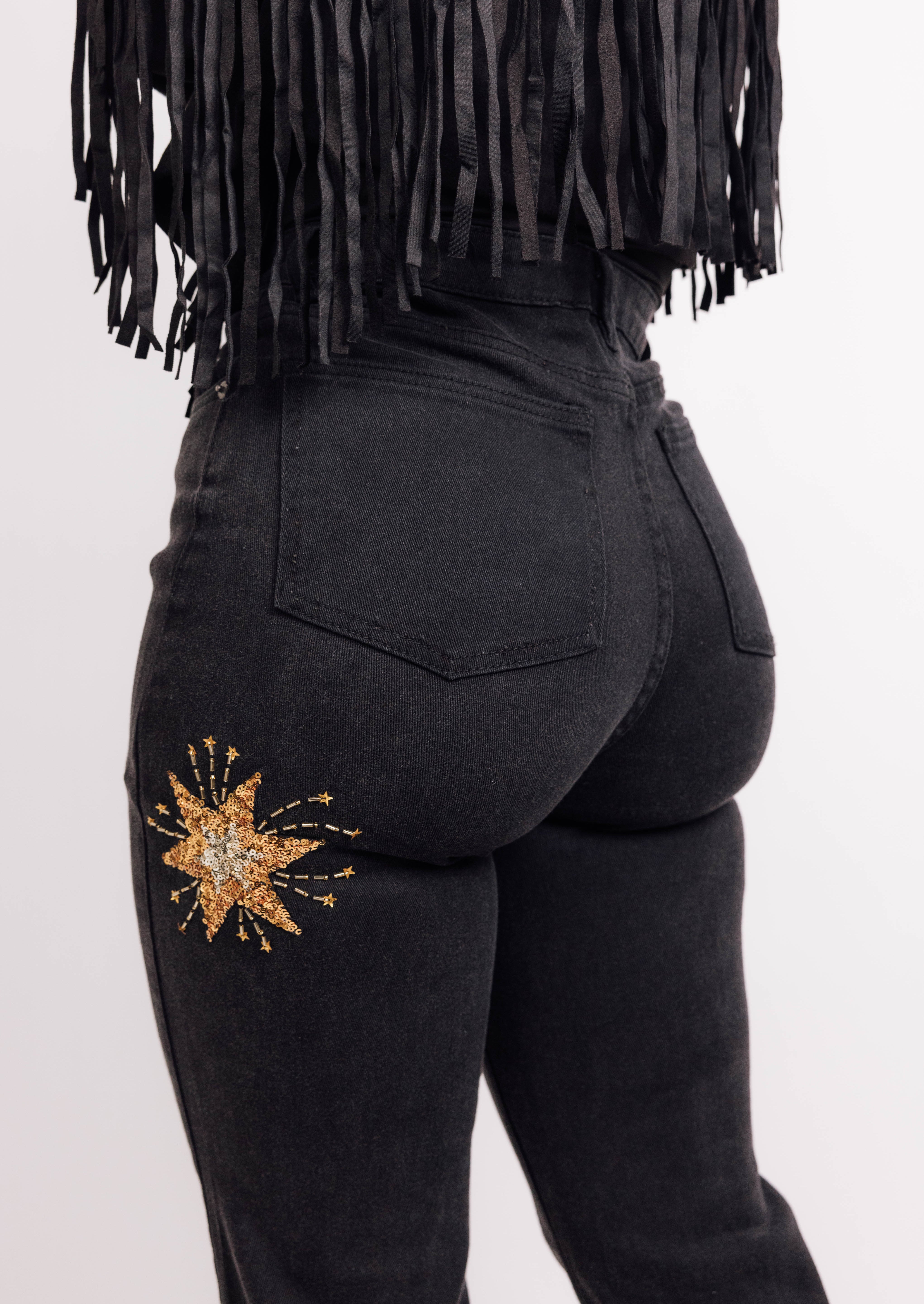Mid Rise Sequin Embellished Jeans