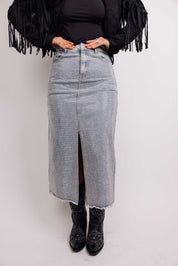 Mid Rise All Over Sparkle Slit Maxi Skirt