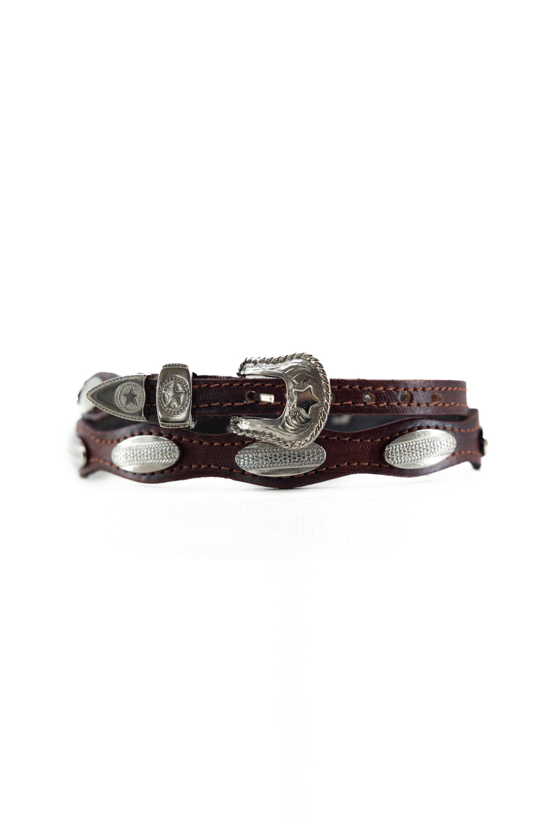 Western Silver Oval Conchos Leather Hatband – Rock display picture 3