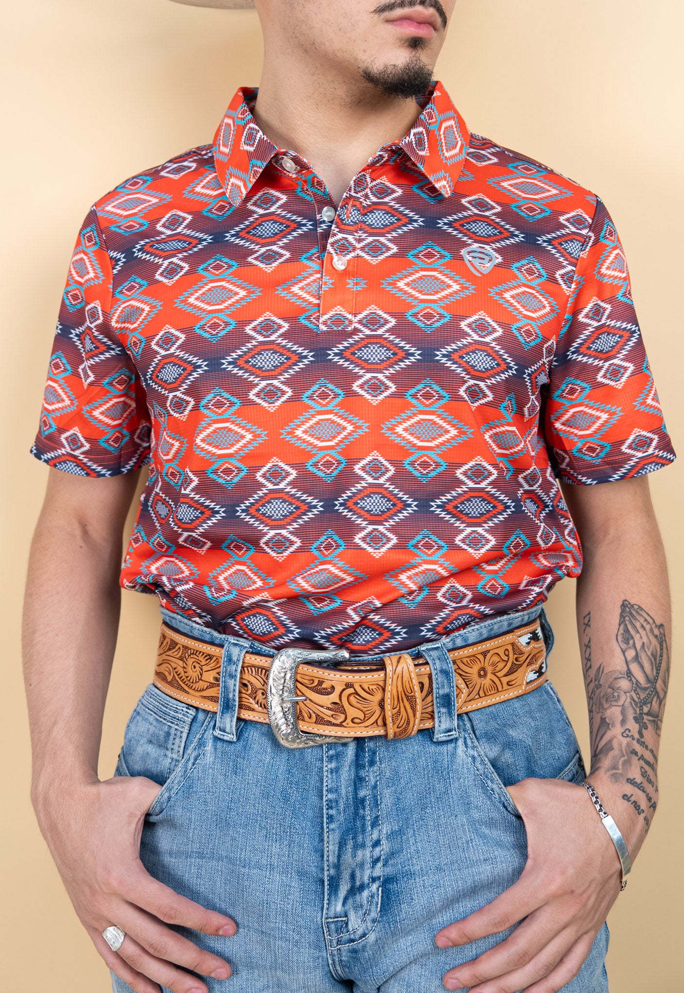Rock & Roll Denim Men's Red Aztec Polo