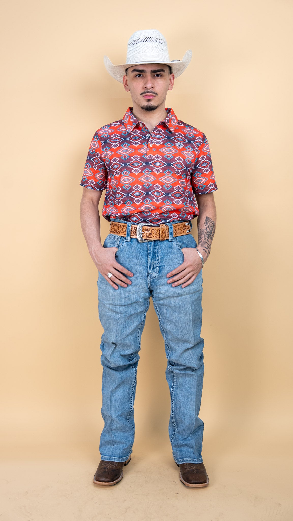Rock & Roll Denim Men's Red Aztec Polo