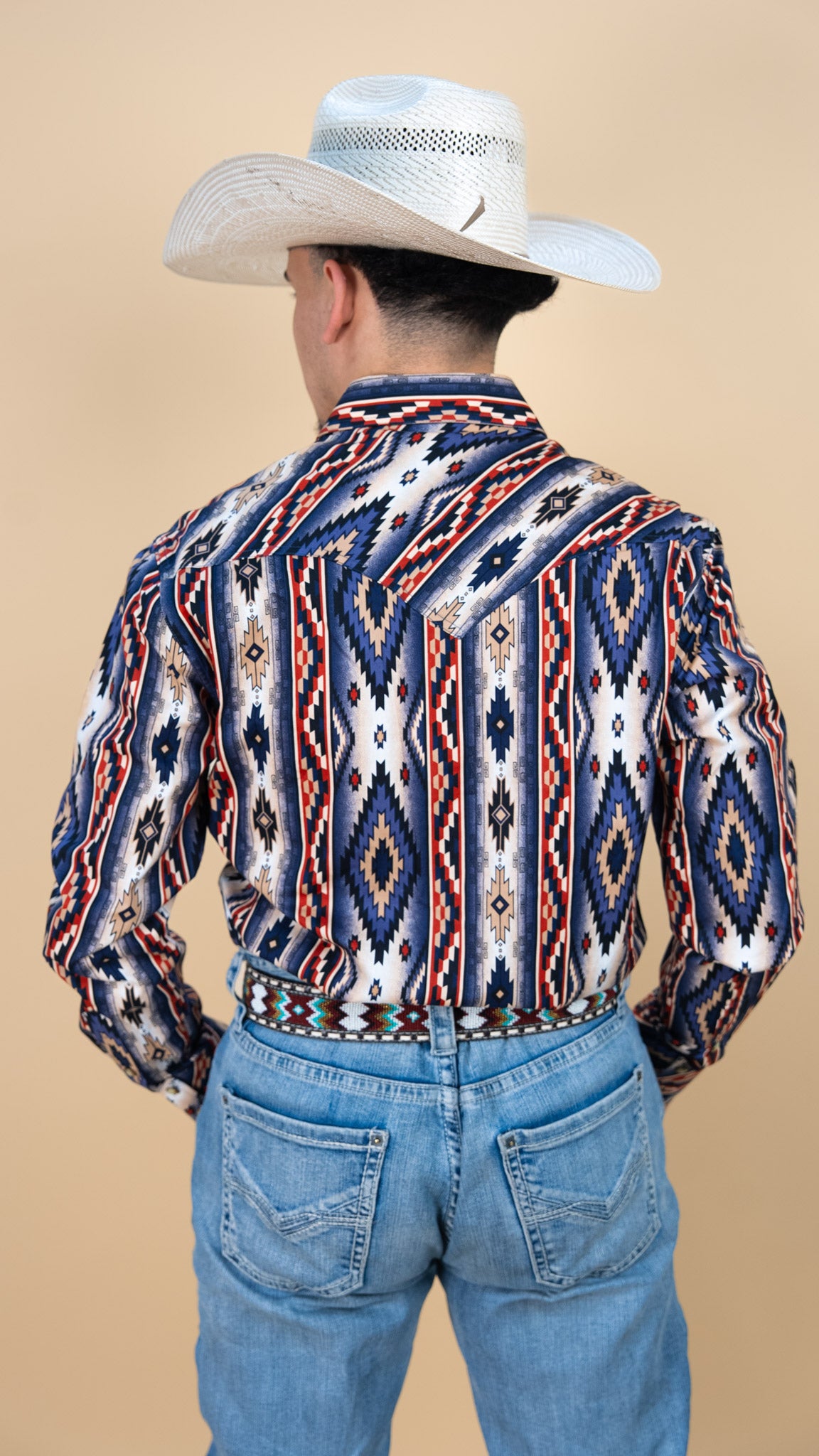 Rock & Roll Long Sleeve Denim Rust Aztec Pearl Snap