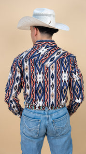 Rock & Roll Long Sleeve Denim Rust Aztec Pearl Snap