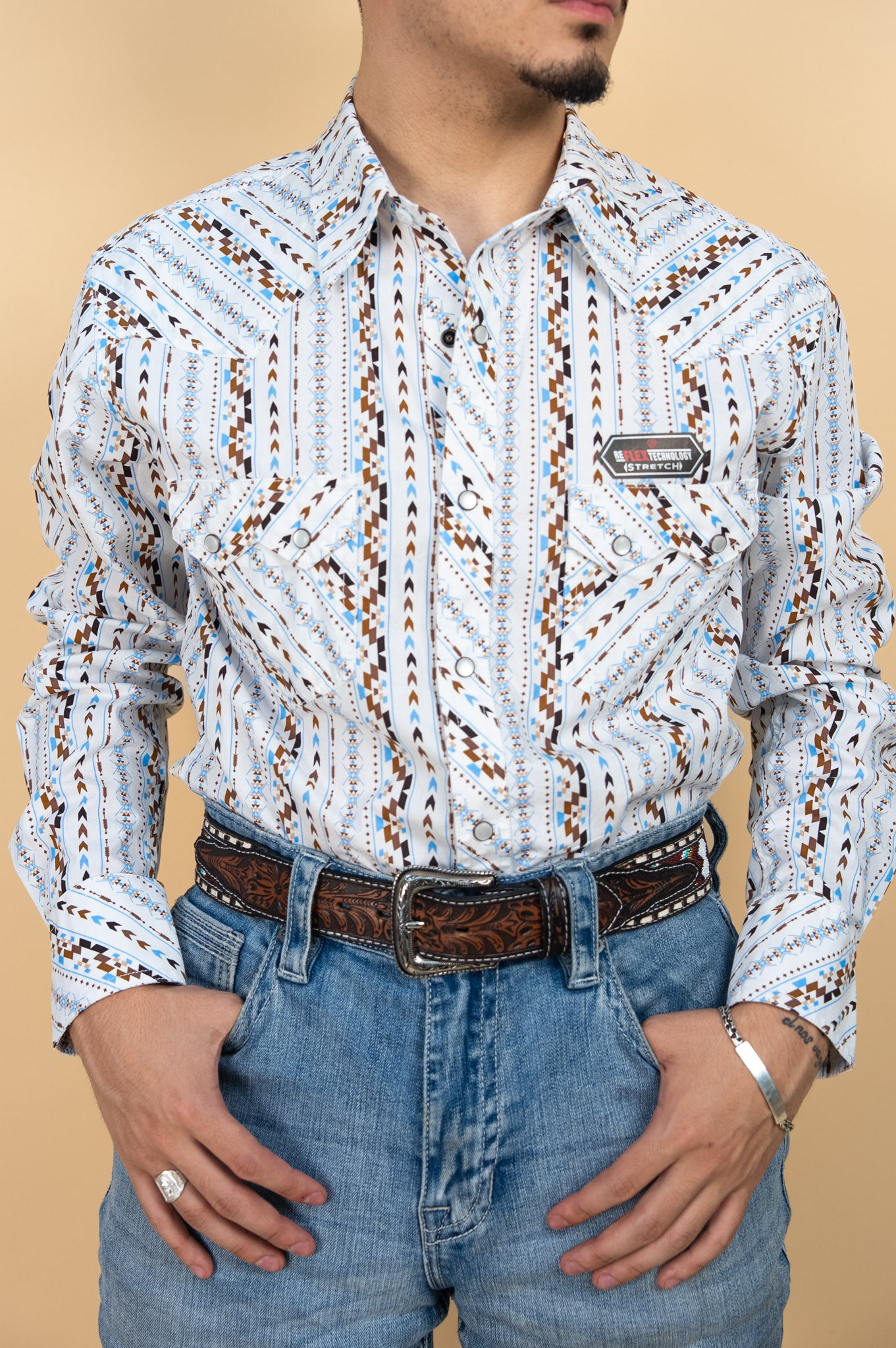 Rock & Roll Long Sleeve Digital Aztec Pearl Snap