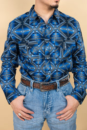 Rock & Roll Long Sleeve Aztec Cement Navy Pearl Snap