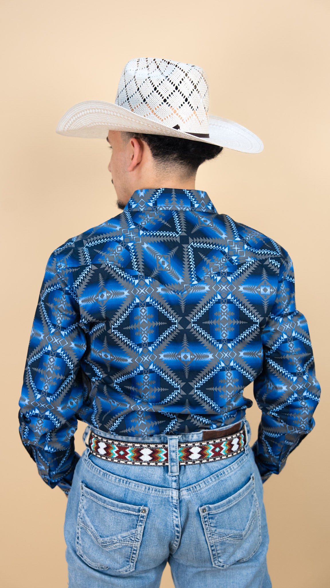 Rock & Roll Long Sleeve Aztec Cement Navy Pearl Snap