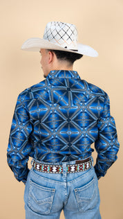Rock & Roll Long Sleeve Aztec Cement Navy Pearl Snap