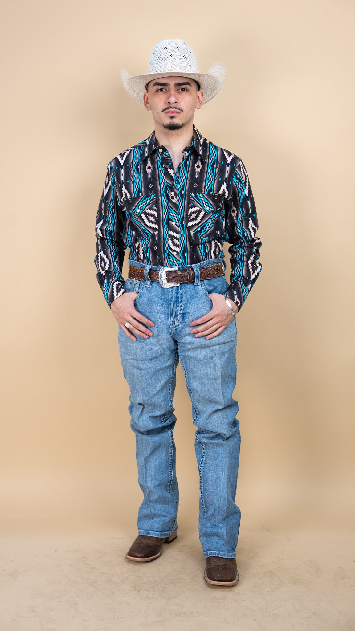 Rock & Roll Long Sleeve Peacock Aztec Pearl Snap
