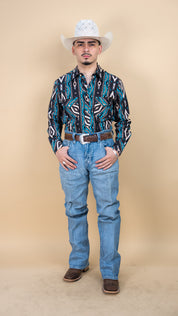 Rock & Roll Long Sleeve Peacock Aztec Pearl Snap