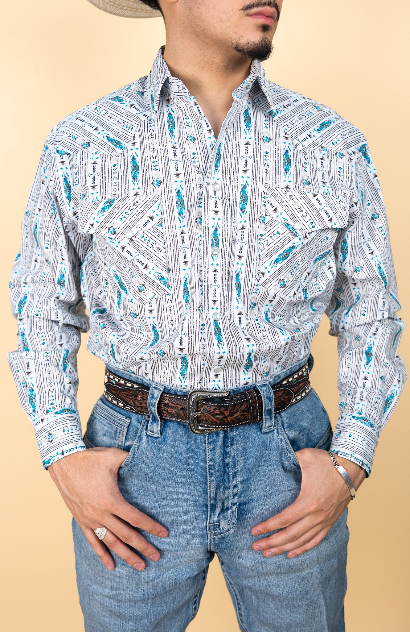 Panhandle Long Sleeve Rough Stock Aztec Pearl Snap