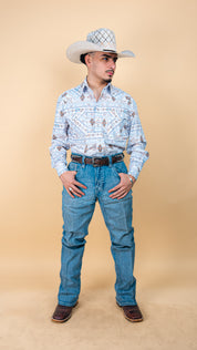 Panhandle Long Sleeve Aztec Wooden Pearl Snap