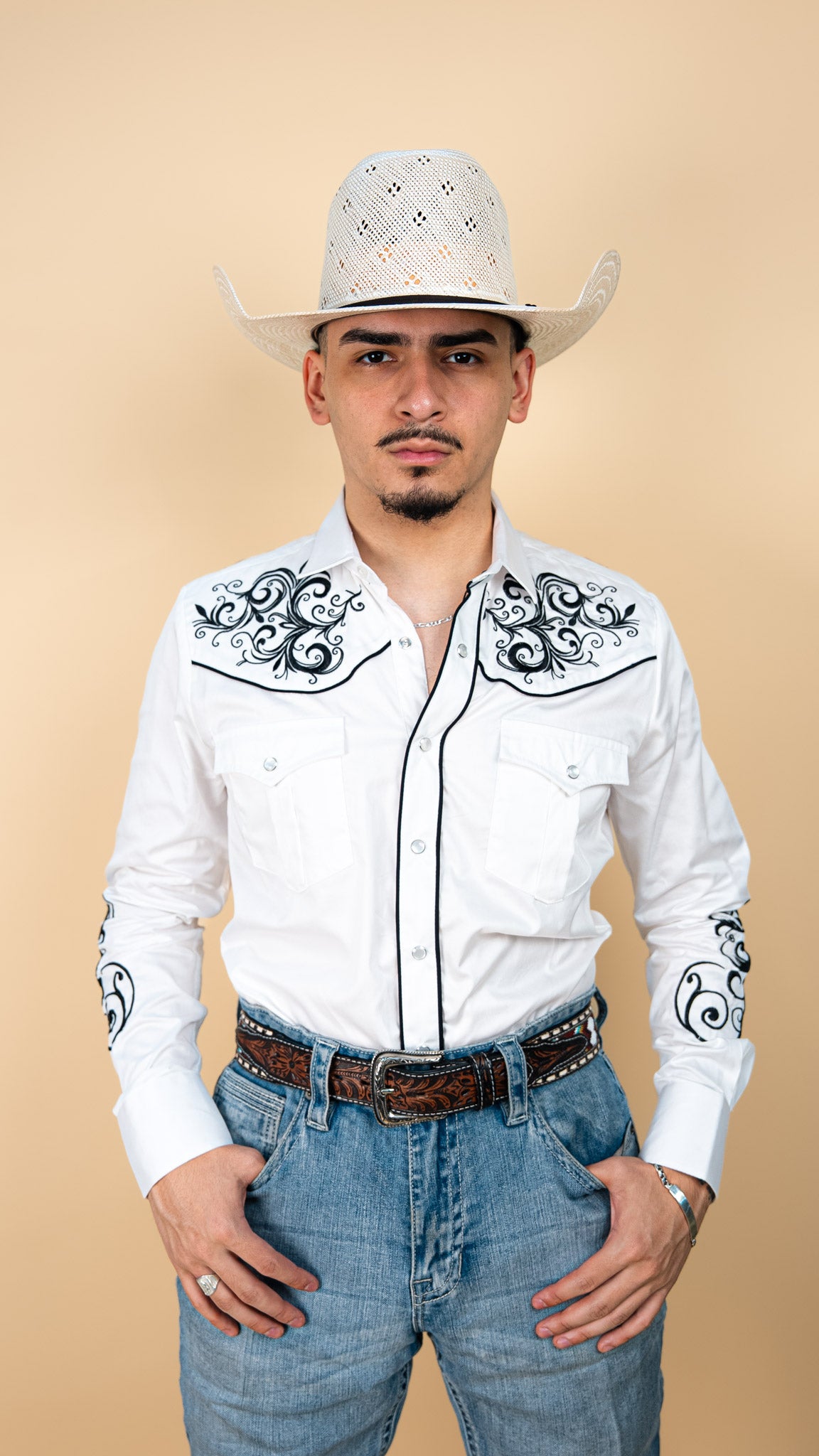 montero dress shirts Montero Pearl Snap Western Shirt Embroidered Long Sleeve Mens Size Medium