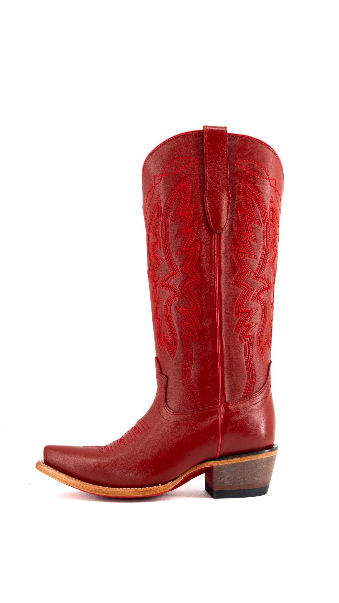 Alexia Red Bottom Snip Toe Midi Wide Calf Cowgirl Boot