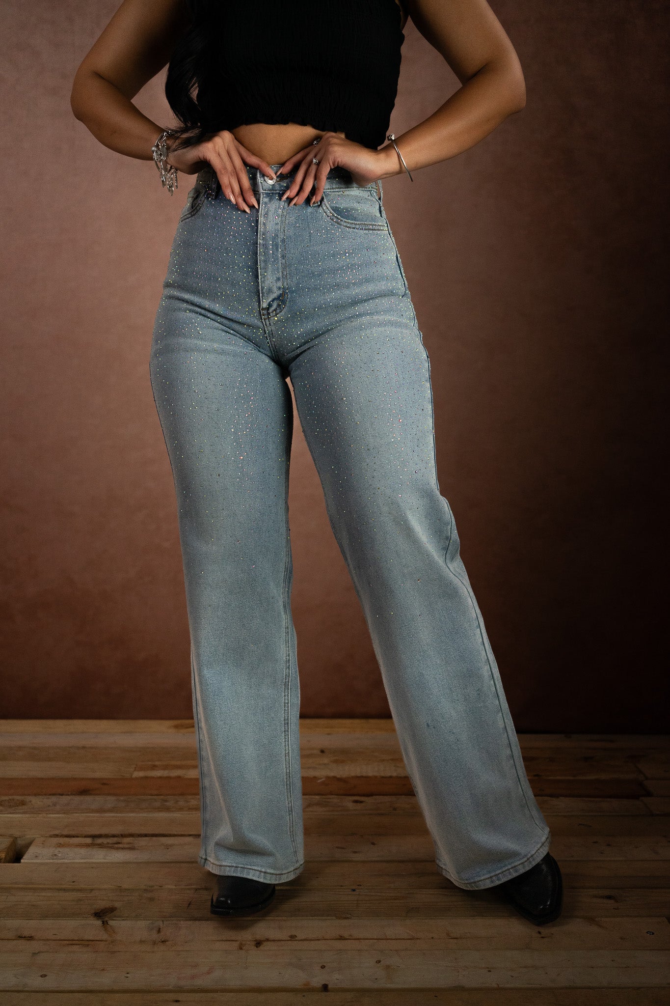 Celestial Sparkle High-Rise Wide-Leg Jeans