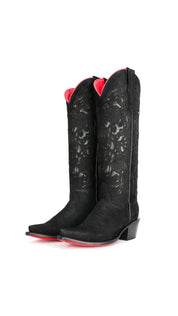 Ximena Suede Tall Red Bottom Snip Toe Cowgirl Boot