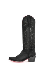 Ximena Suede Tall Red Bottom Snip Toe Cowgirl Boot