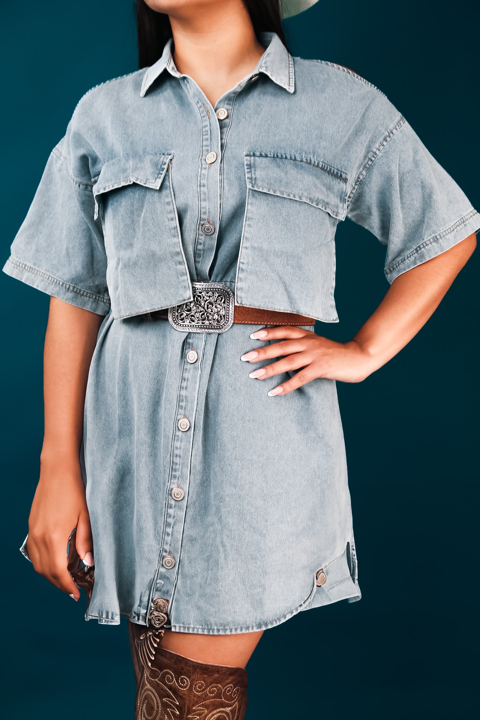 Aurora Open Shoulder Shirt Dress
