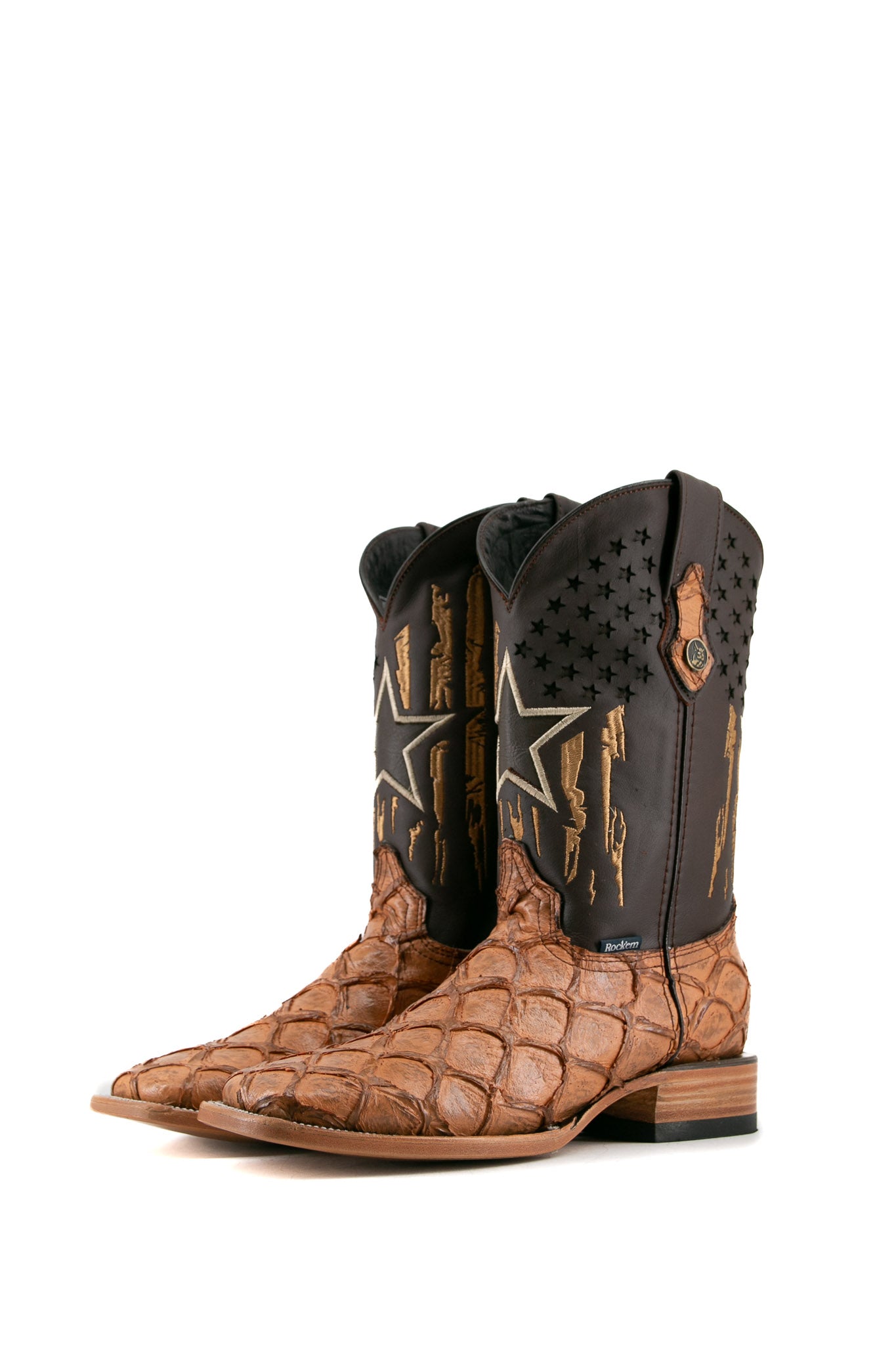 Rock em Clone Fish Pirarucu Square Toe Cowboy Boots