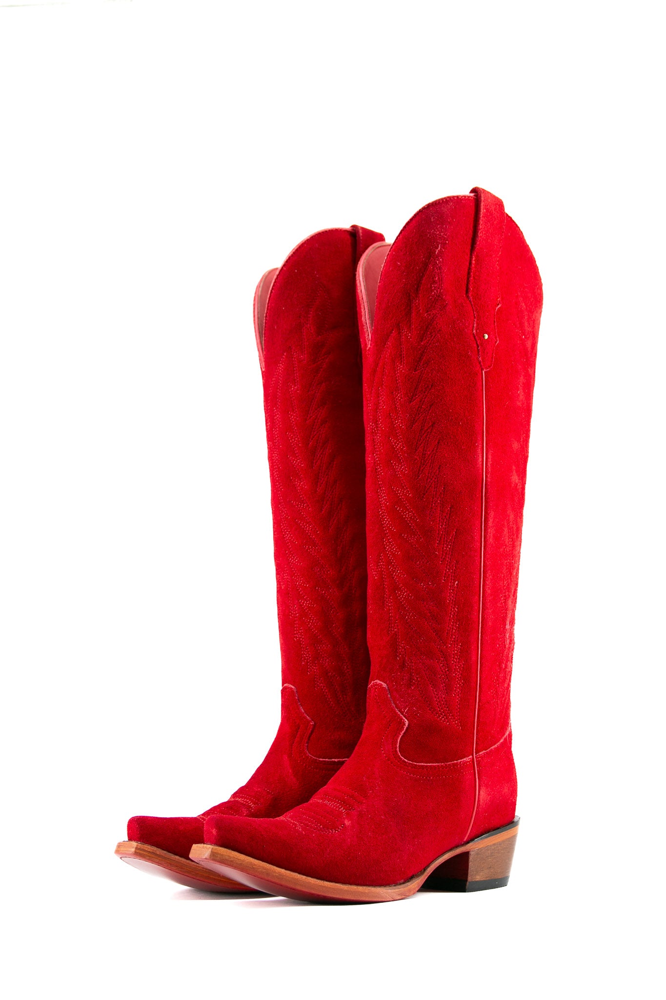 Georgina Suede Tall Red Bottom Snip Toe Cowgirl Boot – Rock'Em