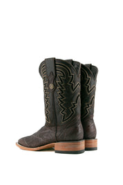 Back view of brown Rock'em Elephant cowboy boots in genuine leather, featuring a square toe, Elephant print vamp, embroidered shaft, and rubber heel.