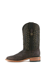 Side view of brown Rock'em Elephant cowboy boots in genuine leather, featuring a square toe, Elephant print vamp, embroidered shaft, and rubber heel.
