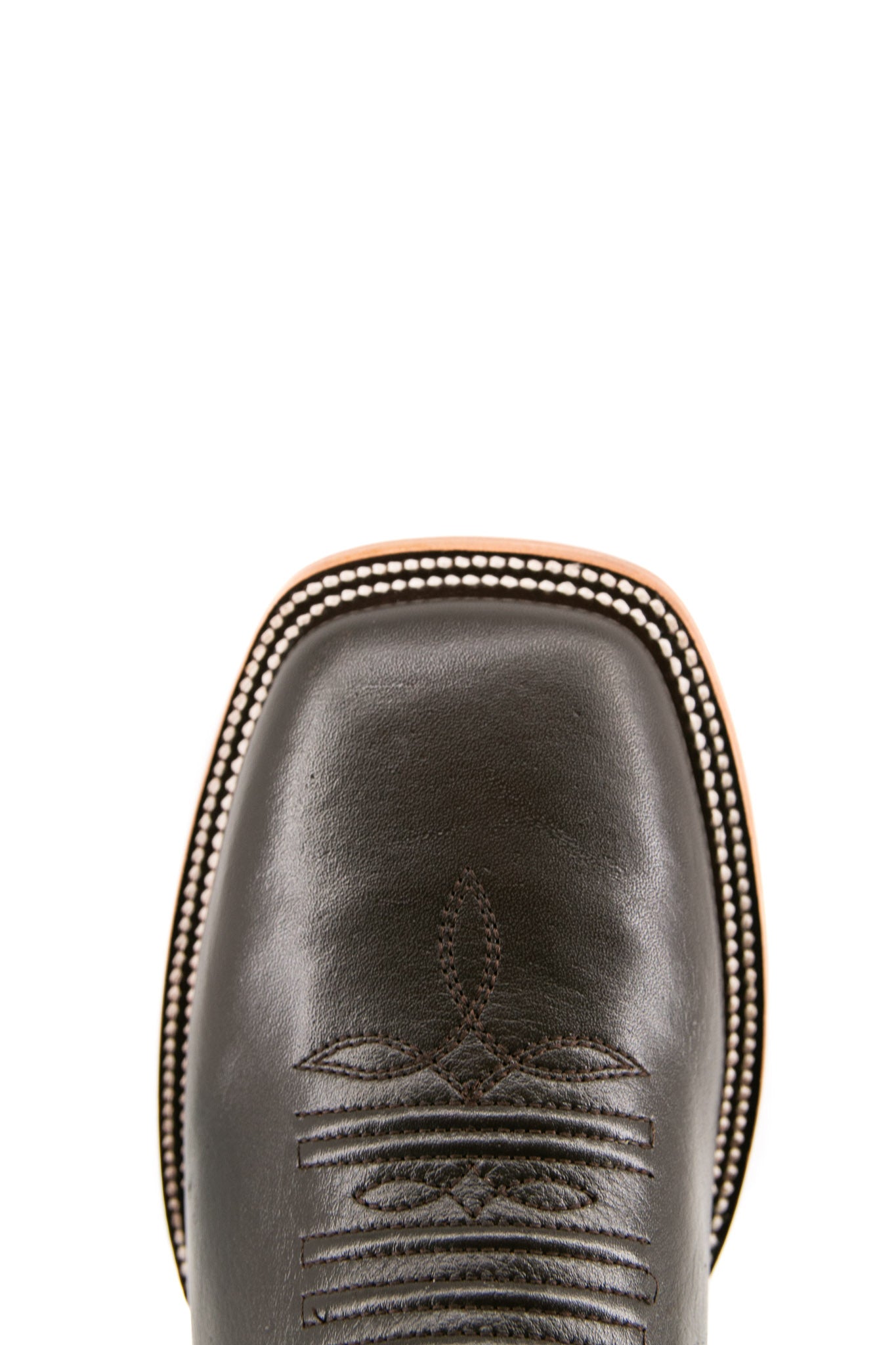 The Heritage Rainbow cowboy boots feature brown leather with intricate stitching and embroidery, a Rock'em bull emblem, durable leather sole, and rubber heel.