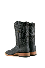 Back view of old silver Rock'em Elephant cowboy boots in genuine leather, featuring a square toe, Elephant print vamp, embroidered shaft, and rubber heel.