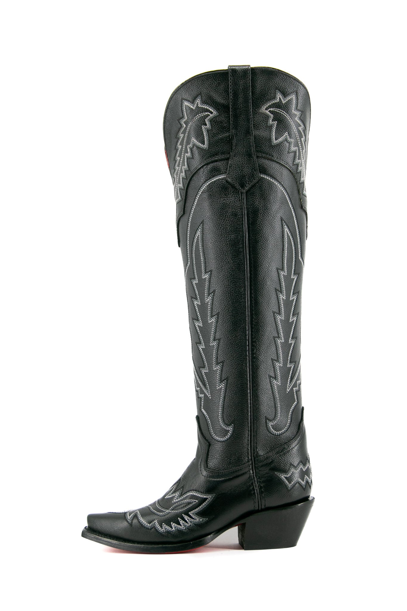 Maggie Knee High Red Bottom Wide Calf Snip Toe Cowgirl Boot