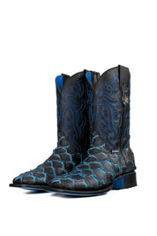 Bruce Fish Pirarucu Blue Bottom Square Toe Cowboy Boot FINAL SALE