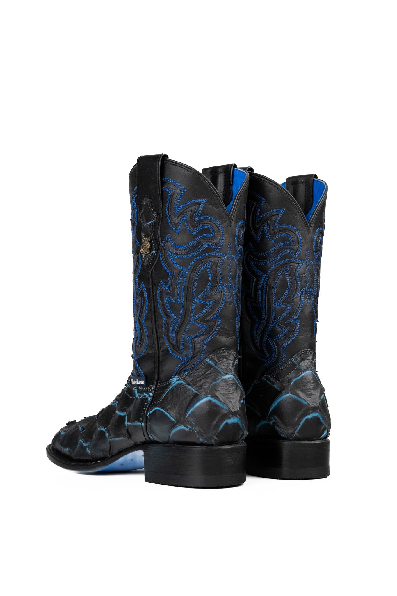 Bruce Fish Pirarucu Blue Bottom Square Toe Cowboy Boot FINAL SALE