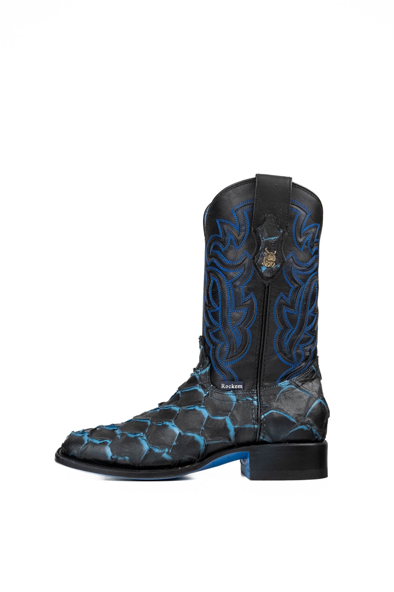 Bruce Fish Pirarucu Blue Bottom Square Toe Cowboy Boot FINAL SALE