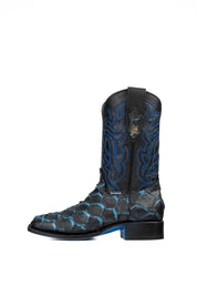 Bruce Fish Pirarucu Blue Bottom Square Toe Cowboy Boot FINAL SALE